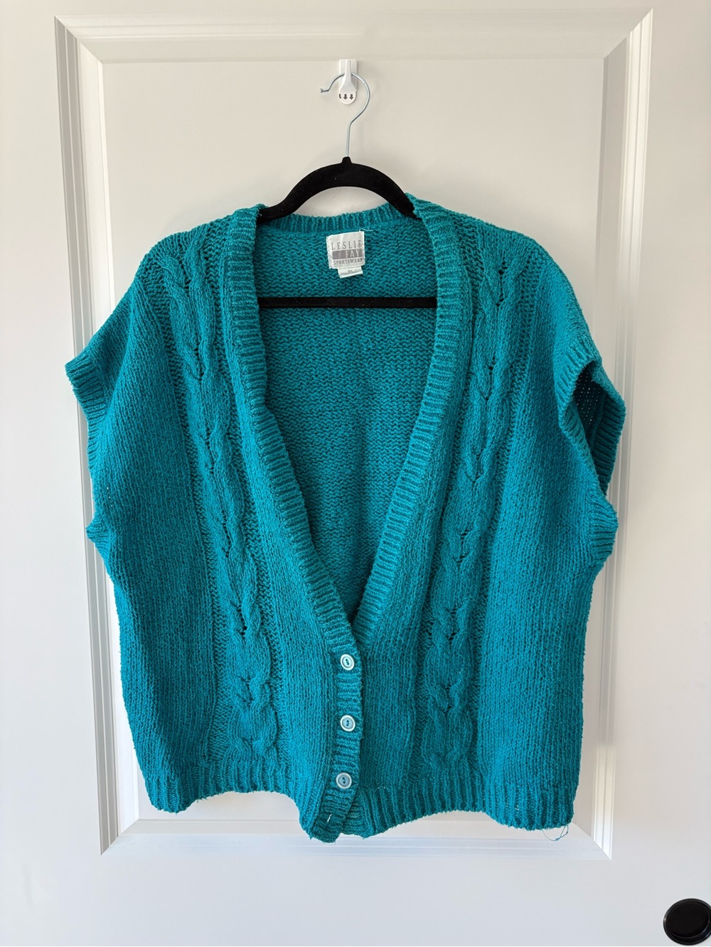 Leslie Fay Teal Cable-Knit Button Front Vest